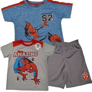 Marvel Spider-Man 3 Piece Set:‎ BlueT-shirt Grey T-shirt Shorts Size 5 New